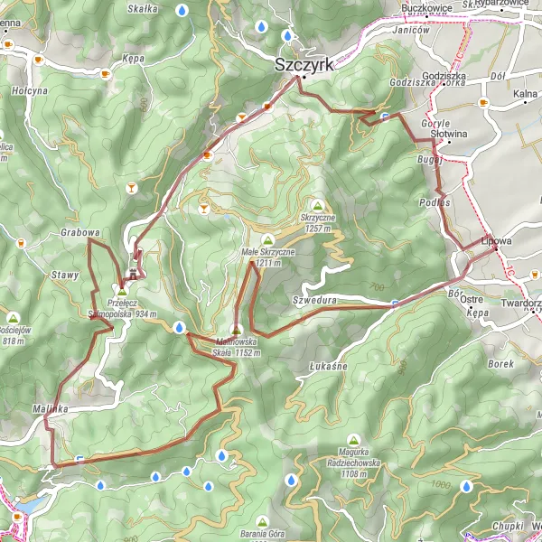 Map miniature of "Szczyrk Gravel Adventure" cycling inspiration in Śląskie, Poland. Generated by Tarmacs.app cycling route planner