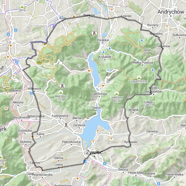 Miniatura mapy "Wyprawa rowerowa w okolicach Lipowej" - trasy rowerowej w Śląskie, Poland. Wygenerowane przez planer tras rowerowych Tarmacs.app