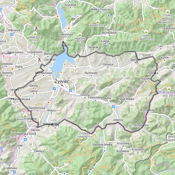 Miniatura mapy "Trasa do Juszczyny" - trasy rowerowej w Śląskie, Poland. Wygenerowane przez planer tras rowerowych Tarmacs.app