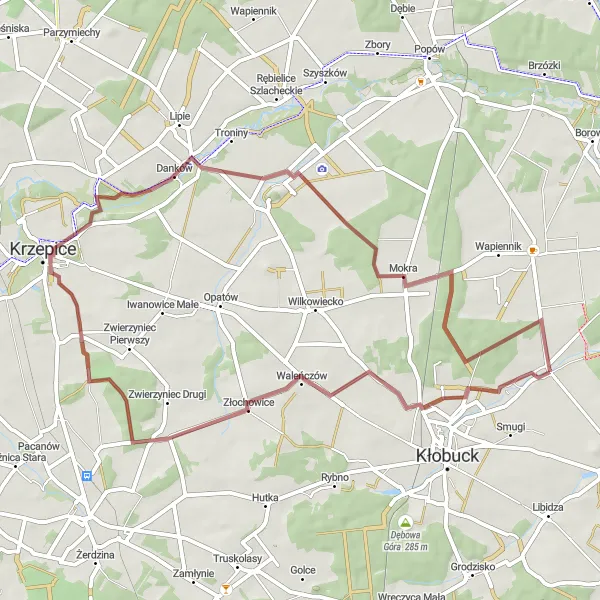 Miniatura mapy "Pętla rowerowa szutrowa w okolicach Łobodna" - trasy rowerowej w Śląskie, Poland. Wygenerowane przez planer tras rowerowych Tarmacs.app
