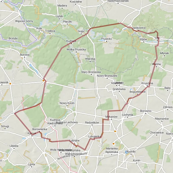 Map miniature of "The Gravel Escape" cycling inspiration in Śląskie, Poland. Generated by Tarmacs.app cycling route planner