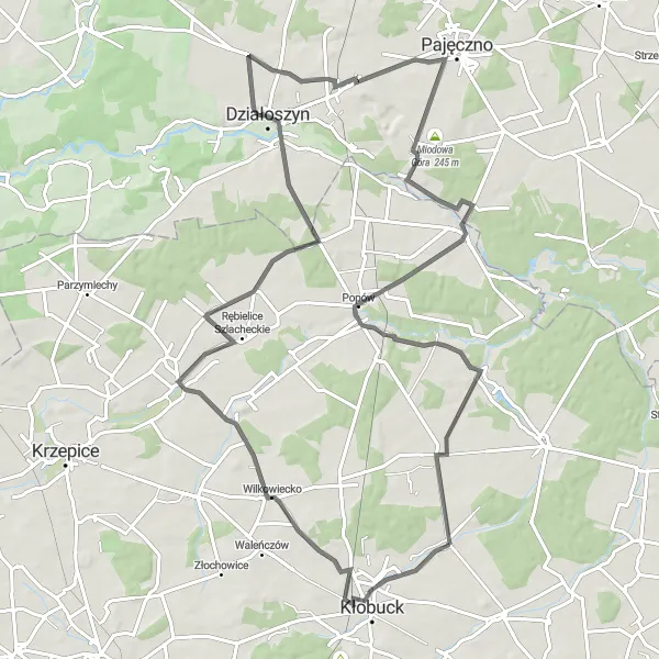 Miniatura mapy "Przejażdżka szosowa w okolicach Miedźna" - trasy rowerowej w Śląskie, Poland. Wygenerowane przez planer tras rowerowych Tarmacs.app