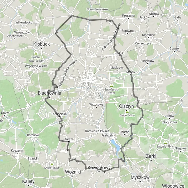 Miniatura mapy "Wyprawa szosowa przez malownicze wzgórza" - trasy rowerowej w Śląskie, Poland. Wygenerowane przez planer tras rowerowych Tarmacs.app