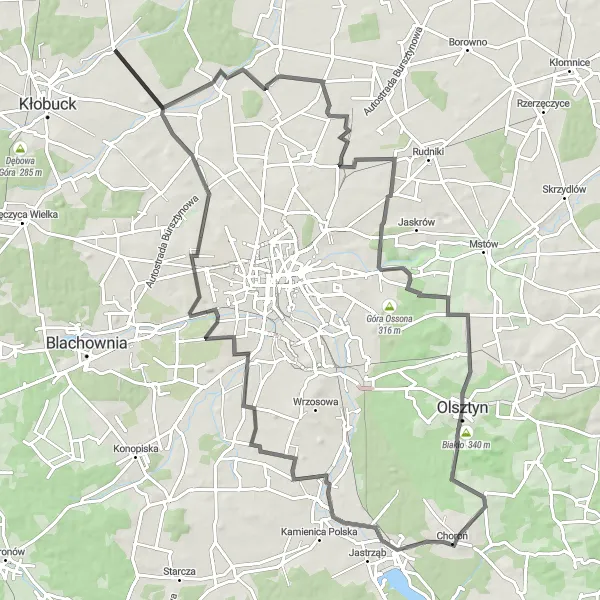 Map miniature of "Łobodno Road Cycling Adventure" cycling inspiration in Śląskie, Poland. Generated by Tarmacs.app cycling route planner