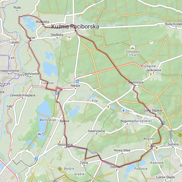 Miniatura mapy "Szlaki rowerowe Babice - Górki Śląskie" - trasy rowerowej w Śląskie, Poland. Wygenerowane przez planer tras rowerowych Tarmacs.app