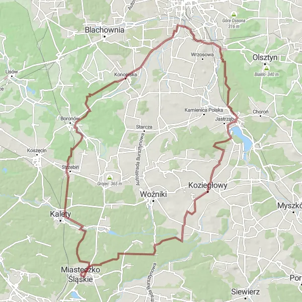 Map miniature of "Górska Wyspowa Trasa Gravelowa" cycling inspiration in Śląskie, Poland. Generated by Tarmacs.app cycling route planner
