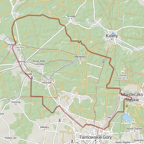 Miniatura mapy "Trasa Gravelowa: Miasteczko Śląskie - Lisia Góra" - trasy rowerowej w Śląskie, Poland. Wygenerowane przez planer tras rowerowych Tarmacs.app