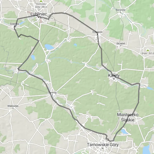 Map miniature of "Miasteczko Śląskie Loop via Jasiowa Góra" cycling inspiration in Śląskie, Poland. Generated by Tarmacs.app cycling route planner