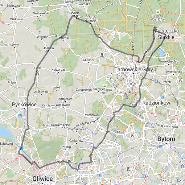 Map miniature of "Serene Road Cycling Tour" cycling inspiration in Śląskie, Poland. Generated by Tarmacs.app cycling route planner