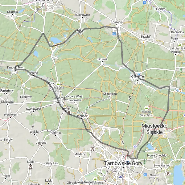 Miniatura mapy "Trasa Szosowa: Jasiowa Góra - Miasteczko Śląskie" - trasy rowerowej w Śląskie, Poland. Wygenerowane przez planer tras rowerowych Tarmacs.app