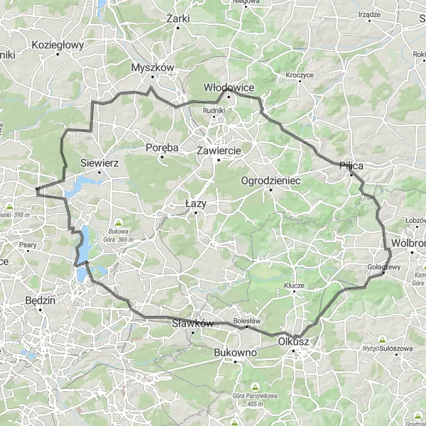 Map miniature of "Mierzęcice Epic Adventure" cycling inspiration in Śląskie, Poland. Generated by Tarmacs.app cycling route planner