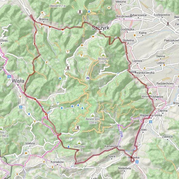 Map miniature of "Mountain Challenge" cycling inspiration in Śląskie, Poland. Generated by Tarmacs.app cycling route planner