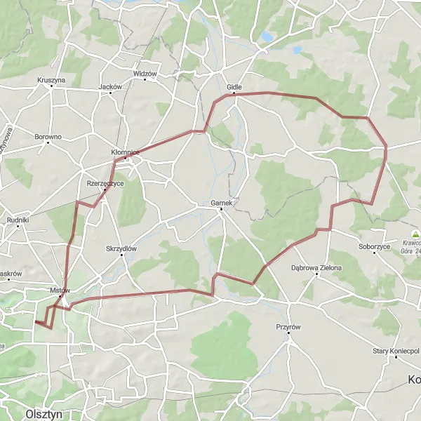 Map miniature of "Gravel Adventures through Mstów" cycling inspiration in Śląskie, Poland. Generated by Tarmacs.app cycling route planner