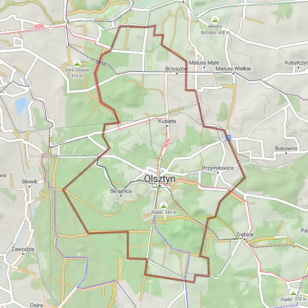 Map miniature of "Discovering the Gravel Trails of Mstów" cycling inspiration in Śląskie, Poland. Generated by Tarmacs.app cycling route planner