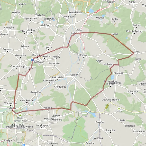 Map miniature of "Mstów Loop" cycling inspiration in Śląskie, Poland. Generated by Tarmacs.app cycling route planner