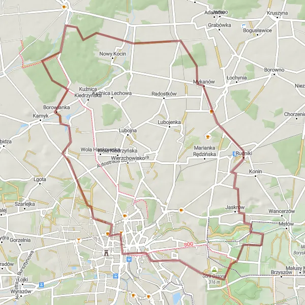 Map miniature of "The Golden Trail" cycling inspiration in Śląskie, Poland. Generated by Tarmacs.app cycling route planner