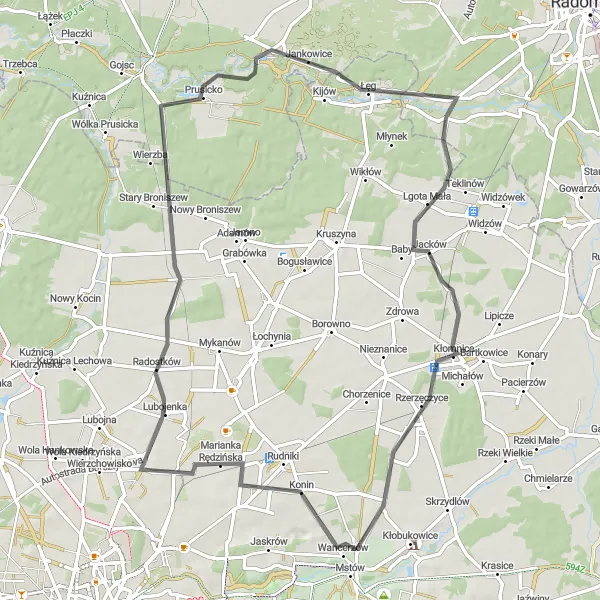 Map miniature of "The Serene Roads of Mstów" cycling inspiration in Śląskie, Poland. Generated by Tarmacs.app cycling route planner