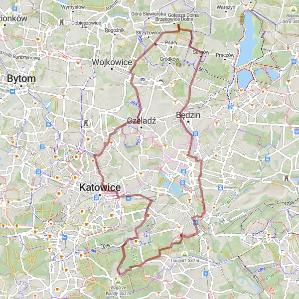 Miniatura mapy "Podróż przez Dębowa Górę" - trasy rowerowej w Śląskie, Poland. Wygenerowane przez planer tras rowerowych Tarmacs.app
