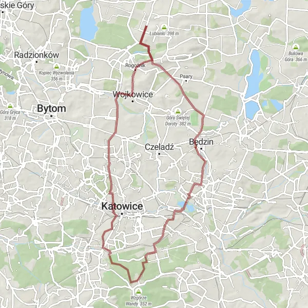 Miniatura mapy "Przejażdżka przez Równą Górę" - trasy rowerowej w Śląskie, Poland. Wygenerowane przez planer tras rowerowych Tarmacs.app