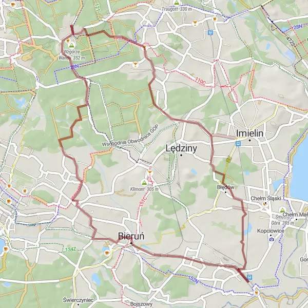 Miniatura mapy "Trasa gravelowa wokół Murcki" - trasy rowerowej w Śląskie, Poland. Wygenerowane przez planer tras rowerowych Tarmacs.app