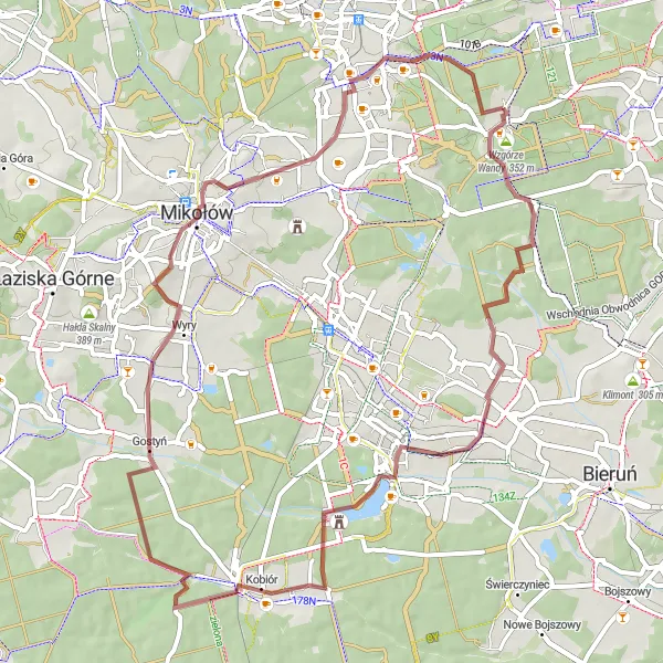 Map miniature of "Gravel Adventure in the Outskirts" cycling inspiration in Śląskie, Poland. Generated by Tarmacs.app cycling route planner