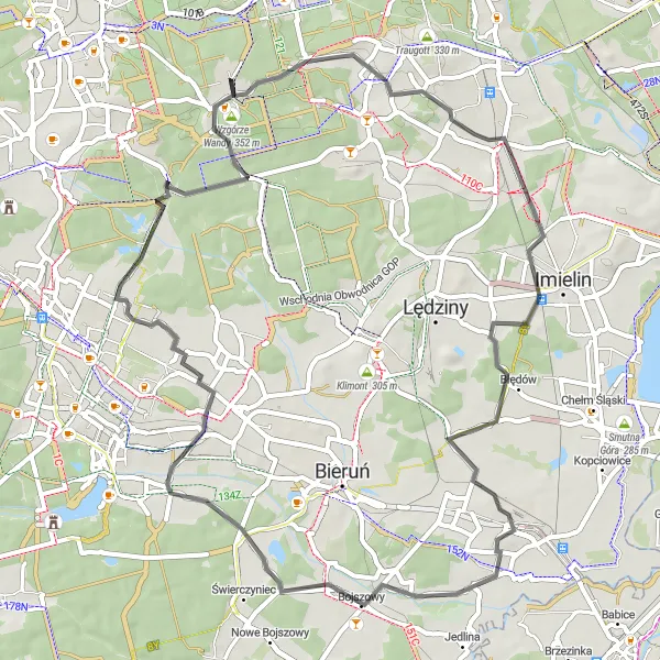 Miniatura mapy "Trasa wokół Murcki na szosie" - trasy rowerowej w Śląskie, Poland. Wygenerowane przez planer tras rowerowych Tarmacs.app