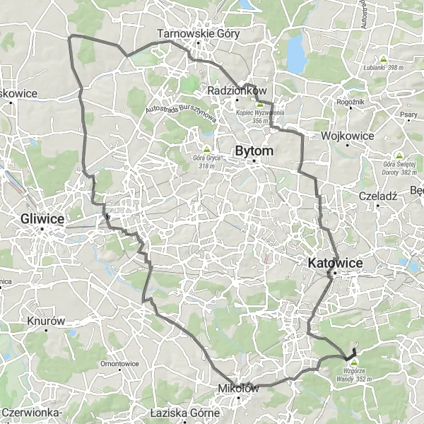 Miniatura mapy "Wyjątkowa trasa szosowa z Murcki" - trasy rowerowej w Śląskie, Poland. Wygenerowane przez planer tras rowerowych Tarmacs.app