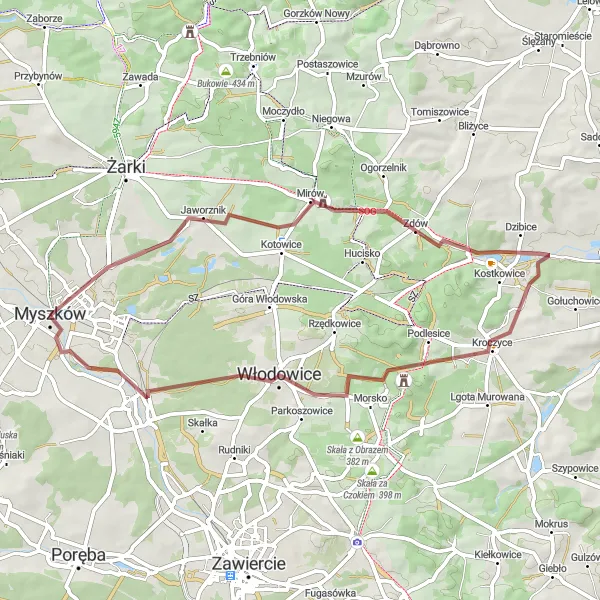 Map miniature of "The Bobolice Castle Loop" cycling inspiration in Śląskie, Poland. Generated by Tarmacs.app cycling route planner