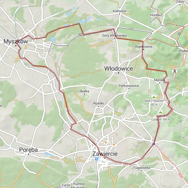 Map miniature of "Scenic Gravel Route" cycling inspiration in Śląskie, Poland. Generated by Tarmacs.app cycling route planner
