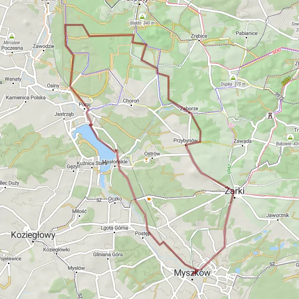 Miniatura mapy "Przejażdżka nad Jezioro Porajskie i Dębowa Góra" - trasy rowerowej w Śląskie, Poland. Wygenerowane przez planer tras rowerowych Tarmacs.app