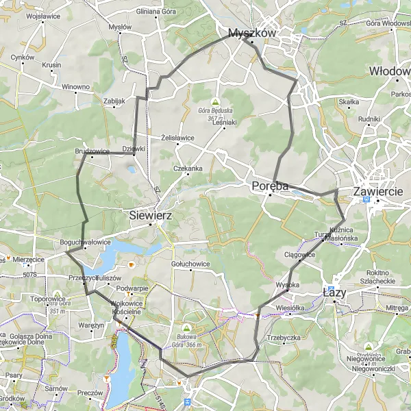 Miniatura mapy "Trasa do Pińczyc i Boguchwałowic" - trasy rowerowej w Śląskie, Poland. Wygenerowane przez planer tras rowerowych Tarmacs.app