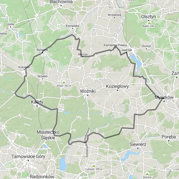 Map miniature of "The Challenge of Boronów" cycling inspiration in Śląskie, Poland. Generated by Tarmacs.app cycling route planner