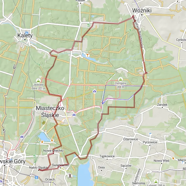 Map miniature of "Gravel Adventure through Nakło Śląskie" cycling inspiration in Śląskie, Poland. Generated by Tarmacs.app cycling route planner