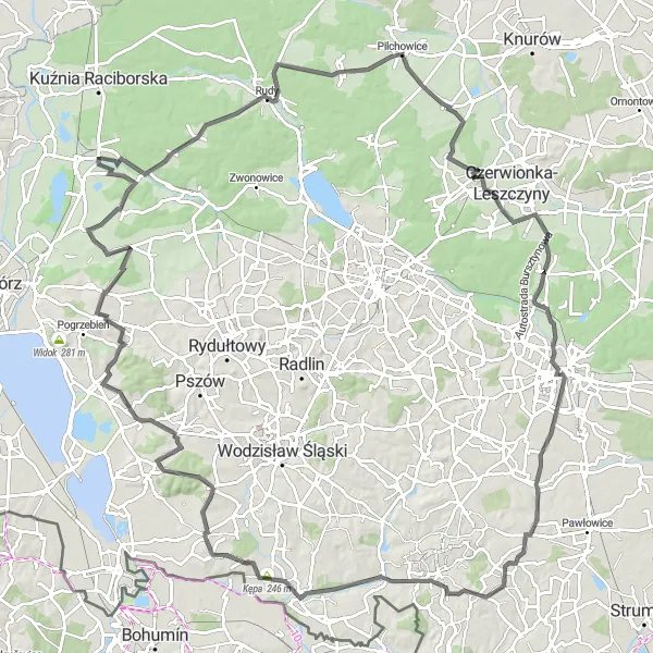 Map miniature of "Epic Road Journey to Kopiec Graniczny" cycling inspiration in Śląskie, Poland. Generated by Tarmacs.app cycling route planner