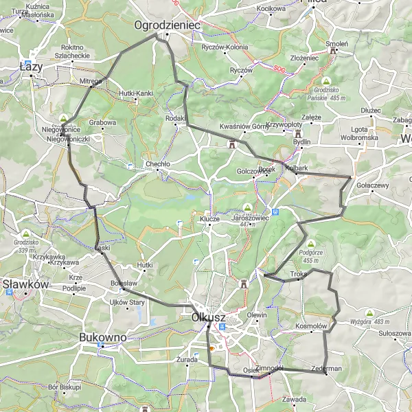 Map miniature of "Road Cycling Adventure" cycling inspiration in Śląskie, Poland. Generated by Tarmacs.app cycling route planner
