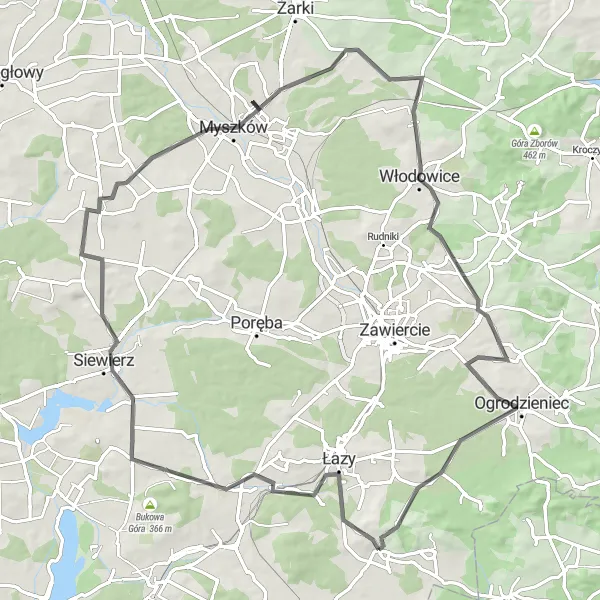 Map miniature of "Łazy Road Loop" cycling inspiration in Śląskie, Poland. Generated by Tarmacs.app cycling route planner