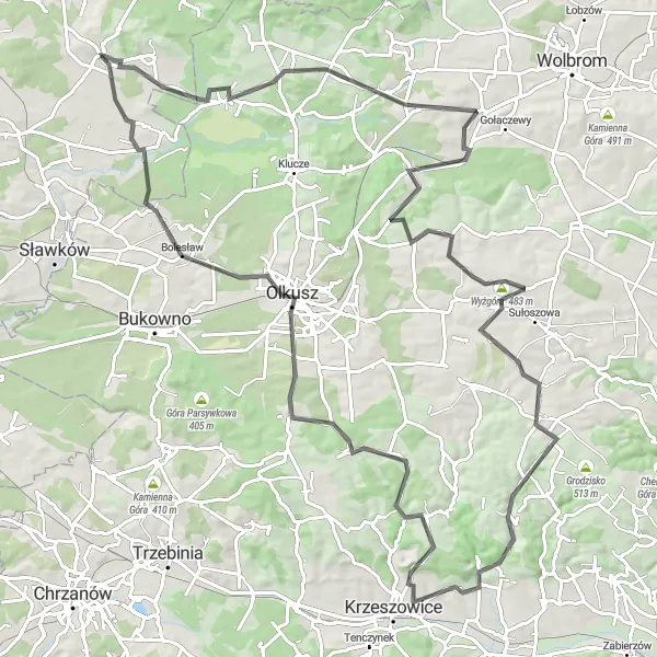 Map miniature of "The Chechło and Dębowa Góra Scenic Road Trip" cycling inspiration in Śląskie, Poland. Generated by Tarmacs.app cycling route planner
