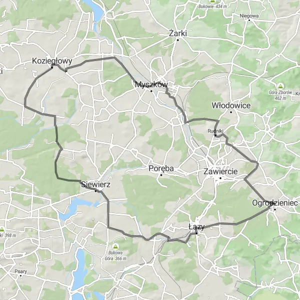 Map miniature of "Historical Treasures and Scenic Beauty" cycling inspiration in Śląskie, Poland. Generated by Tarmacs.app cycling route planner