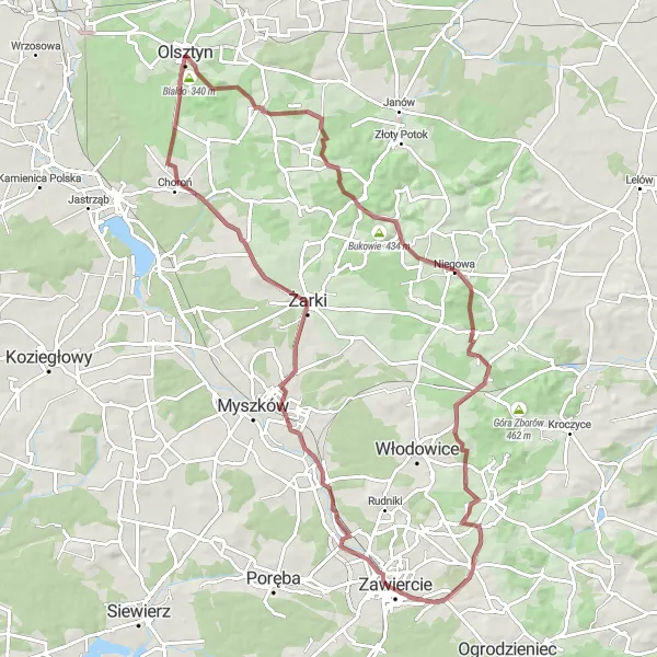Miniatura mapy "Trasa rowerowa Gravel przez okolice Olsztyna" - trasy rowerowej w Śląskie, Poland. Wygenerowane przez planer tras rowerowych Tarmacs.app