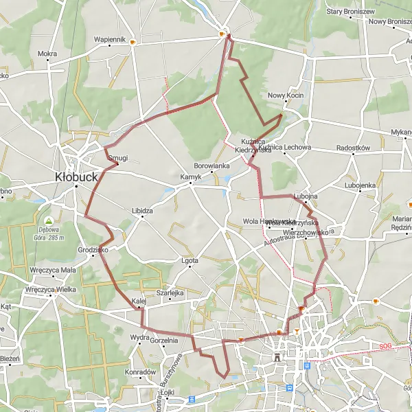 Map miniature of "Gravel Adventure: Ostrowy nad Okszą to Łobodno Circuit" cycling inspiration in Śląskie, Poland. Generated by Tarmacs.app cycling route planner