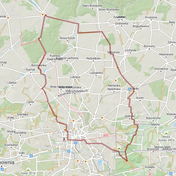 Miniatura mapy "Trasa Gravelowa wokół Ostrowów nad Okszą" - trasy rowerowej w Śląskie, Poland. Wygenerowane przez planer tras rowerowych Tarmacs.app