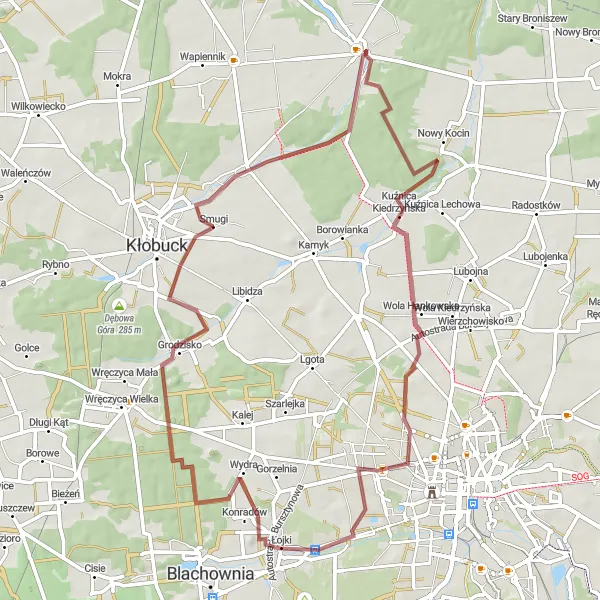 Map miniature of "Ostrowy nad Okszą - Czarny Las Gravel Loop" cycling inspiration in Śląskie, Poland. Generated by Tarmacs.app cycling route planner