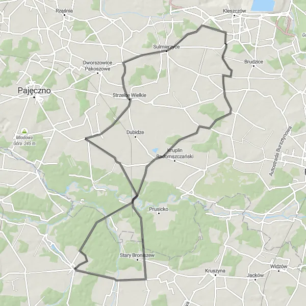 Map miniature of "Ostrowy nad Okszą to Dworszowice Kościelne Loop" cycling inspiration in Śląskie, Poland. Generated by Tarmacs.app cycling route planner