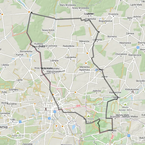 Miniatura mapy "Trasa Szosowa przez malownicze regiony" - trasy rowerowej w Śląskie, Poland. Wygenerowane przez planer tras rowerowych Tarmacs.app