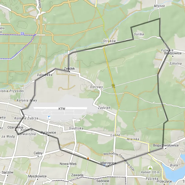 Map miniature of "Scenic Road Escape" cycling inspiration in Śląskie, Poland. Generated by Tarmacs.app cycling route planner