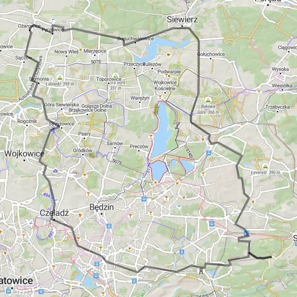 Map miniature of "Kamień and Dziewicza Góra Round Trip" cycling inspiration in Śląskie, Poland. Generated by Tarmacs.app cycling route planner