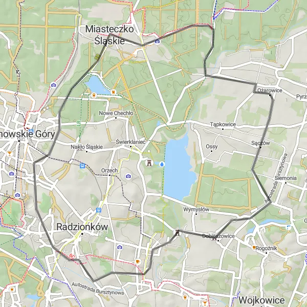 Map miniature of "Rural Road Escape" cycling inspiration in Śląskie, Poland. Generated by Tarmacs.app cycling route planner