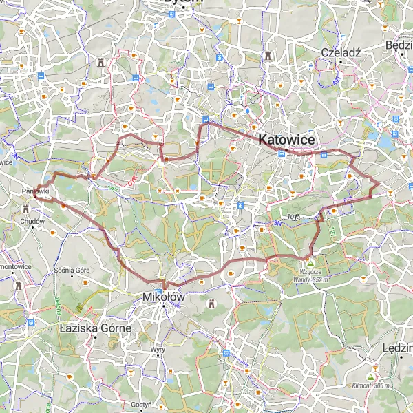 Miniatura mapy "Trasa przez Kamienicę Pod Butem i Murcki" - trasy rowerowej w Śląskie, Poland. Wygenerowane przez planer tras rowerowych Tarmacs.app