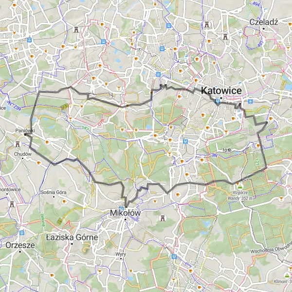 Miniatura mapy "Trasa przez Dom Oświatowy i Kamionkę" - trasy rowerowej w Śląskie, Poland. Wygenerowane przez planer tras rowerowych Tarmacs.app