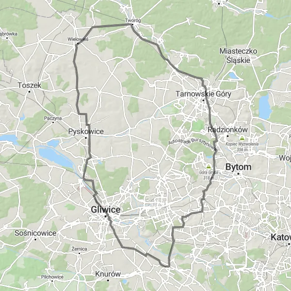Miniatura mapy "Trasa rowerowa Politechnika - Kończyce" - trasy rowerowej w Śląskie, Poland. Wygenerowane przez planer tras rowerowych Tarmacs.app